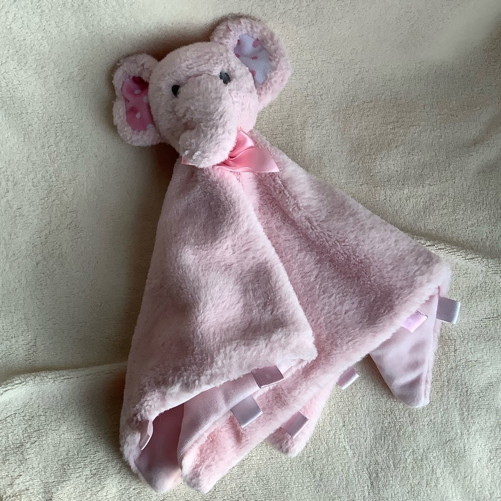 Pink Elephant Lovey Security Blanket w/ Sensory Tags | Baby Comfort Plush🐘